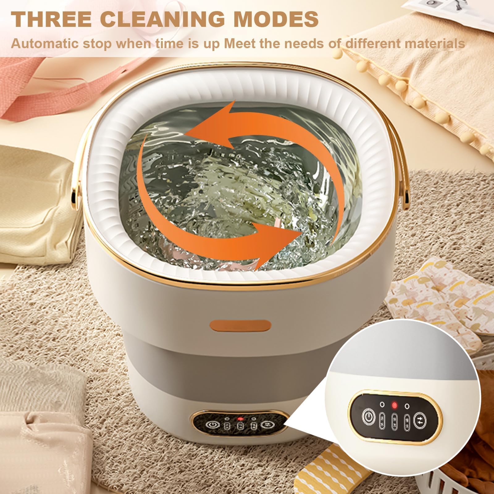 Faltbare Mini Waschmaschine 13L, 2-in-1 Tragbare Waschmaschine Mit Touchscreen & Schleuderkorb, 4 Modi Reisewaschmaschine Für Unterwäsche Socken Babykleidung & Camping Wohnmobil Apartment Dorm, Weiß