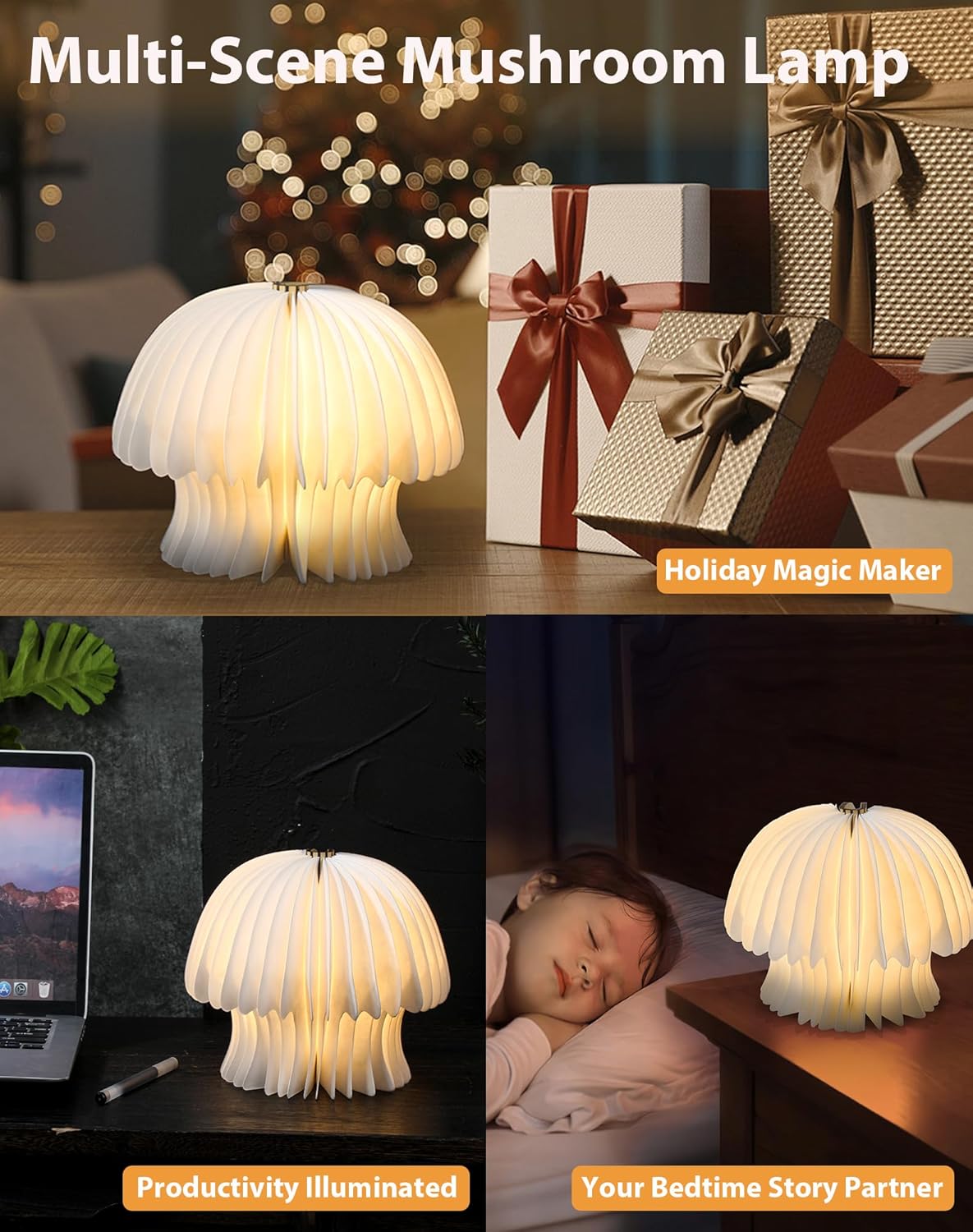 Modern Decor Mushroom Lamp - Foldable Pocket Lamp,1200mAh Battery Rechargeable Warm Light, Portable LED Decorative Light for Bedroom, Living Room & Desk - Cute Home Decor