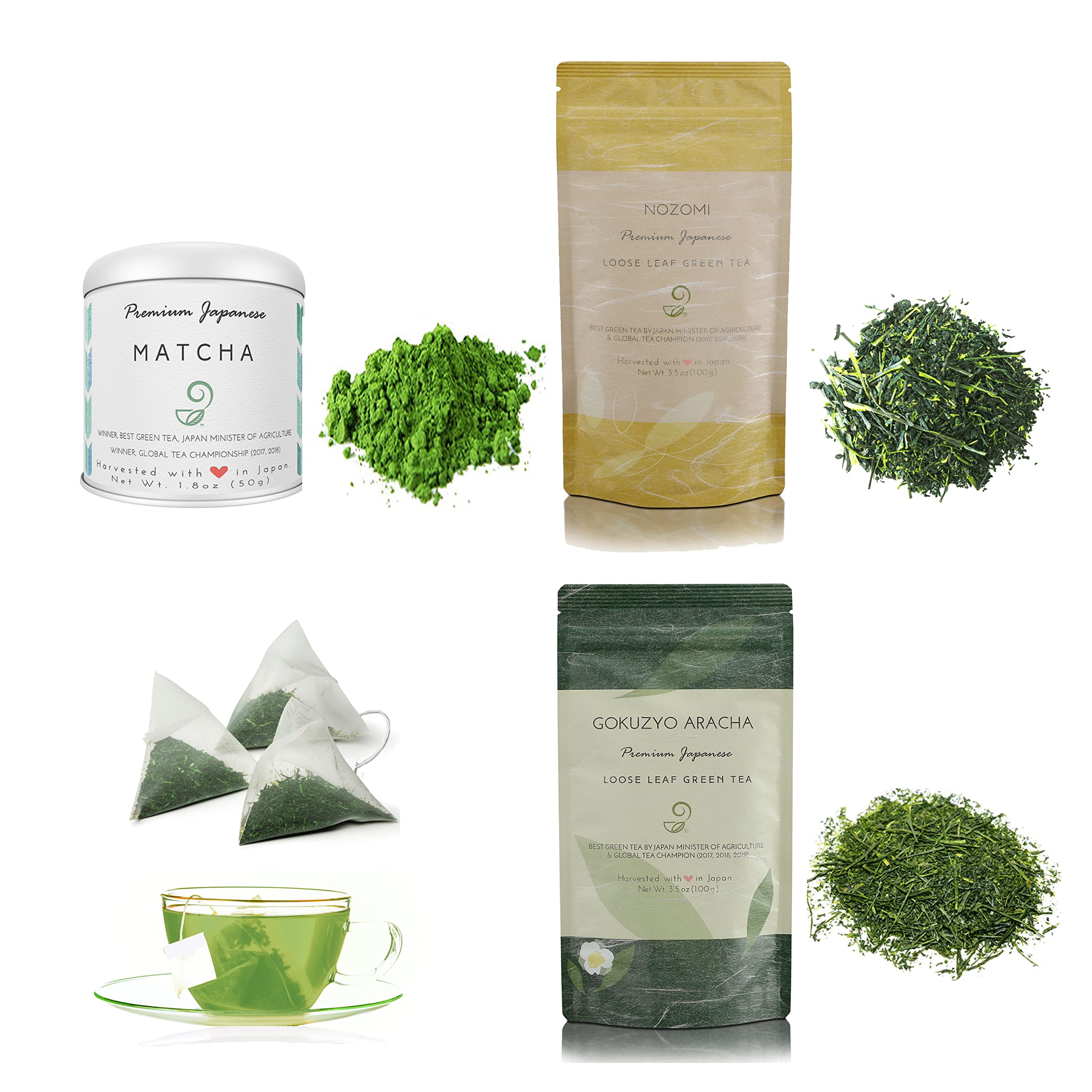 Matcha Nozomi Gokuzyo Aracha and Teabag Tea Set from Japanese Green Tea Co Premium Japanese Green Tea Assortment