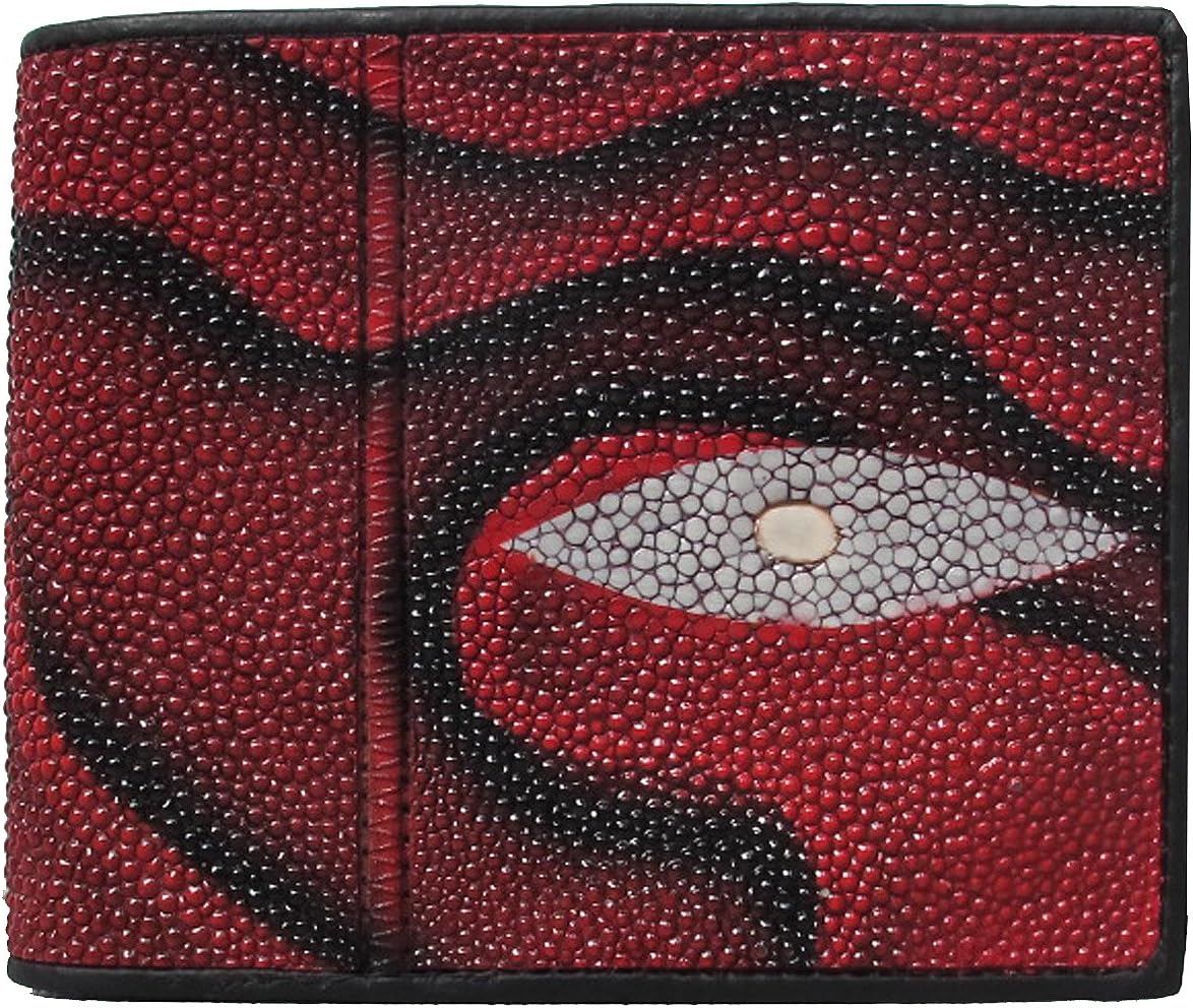 "HelloJatujak" 100% BEAUTIFUL GENUINE STINRAY BIFOLD WALLET IN RED AND BLACK COLOR STANDARD 3.5 x 4.5 INCHES