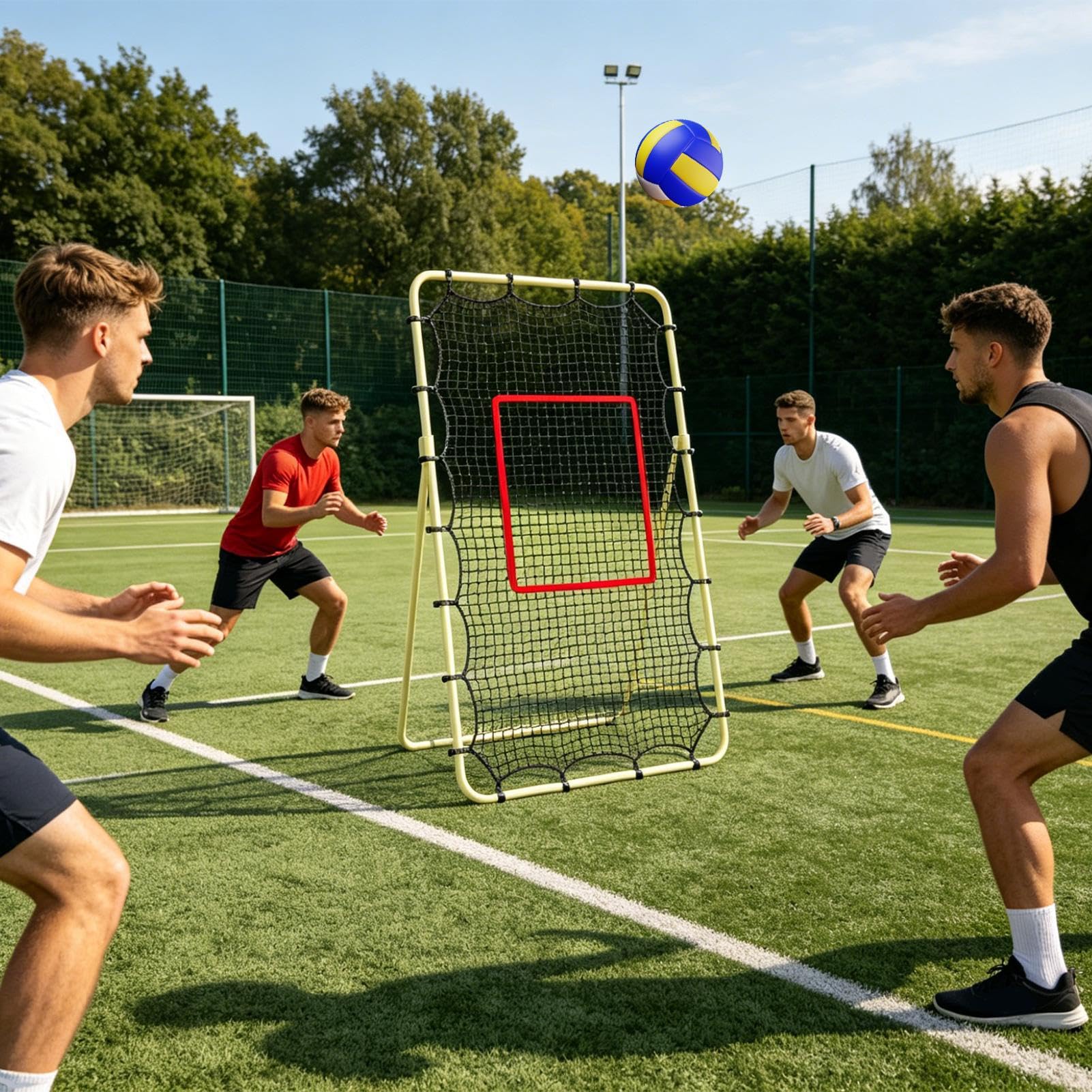 Volleyball-Rebound-Netz - Adjustable Base Pole, Ca. 210 X 120 cm Tragbar Zubehör Kit, Sport-Rückpraller Elastischem Seil, Heavy Duty Resistant Fiber | Training Screen for Players & Men