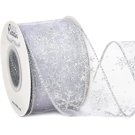 Amazon.com: Ribbli Snowflake Glitter Wired Ribbon,White Organza Sheer ...