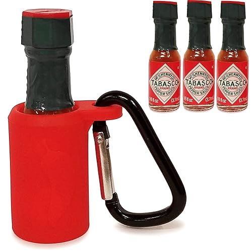 Llavero de salsa picante con 3 botellas en miniatura de auténtica salsa de pimiento picante (1+3, rojo)