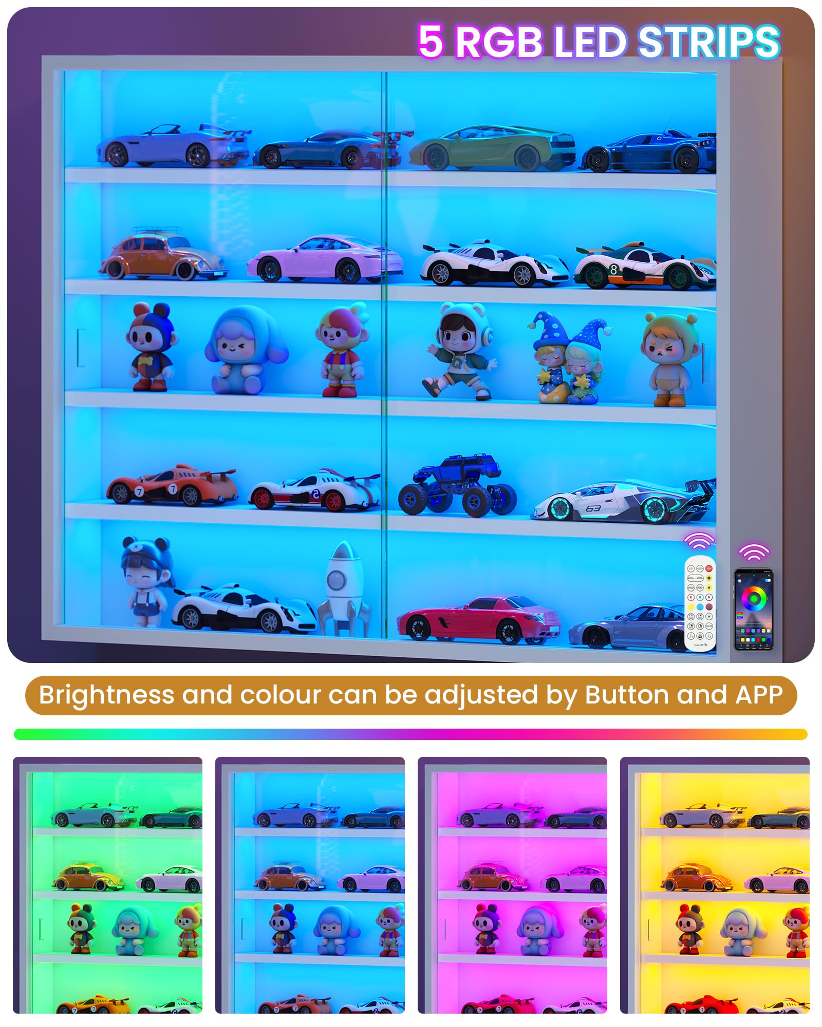 Vitrina Coleccionable de 5 Niveles Con Iluminación LED, Colgante de Pared Para Figuras, Expositora