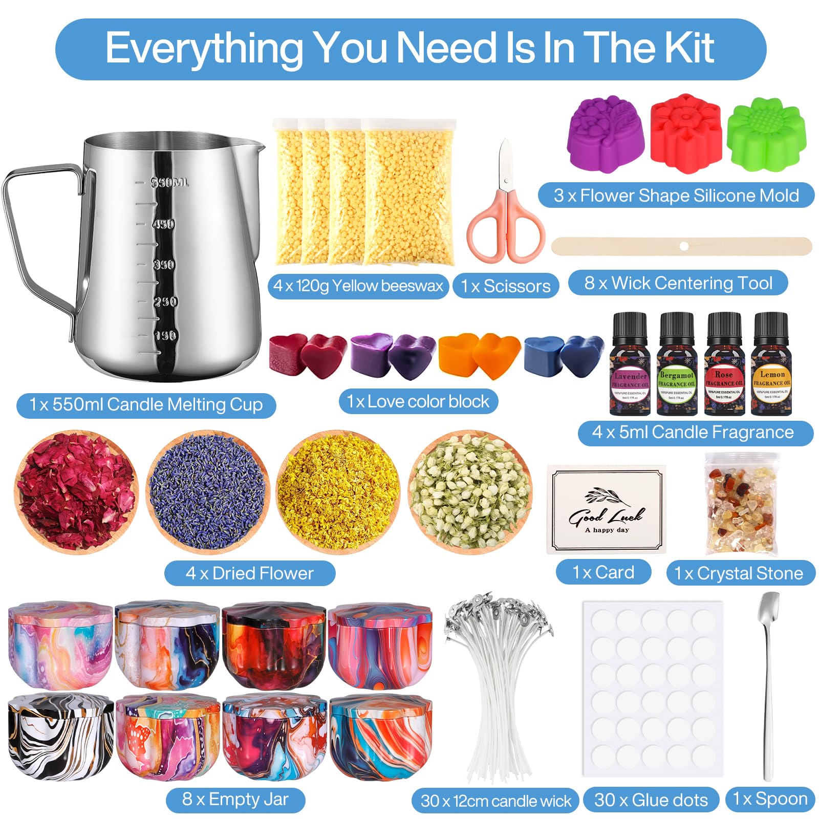 Kit Candele Fai Da Te Con Cera Di Soia - Set Completo Con Stampi, Coloranti E Stoppini Per Principianti - Foto 8