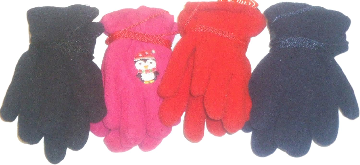 Four Pairs Finest Mongolian Fleece Multicolor Gloves for Infants Ages 3-12 Months