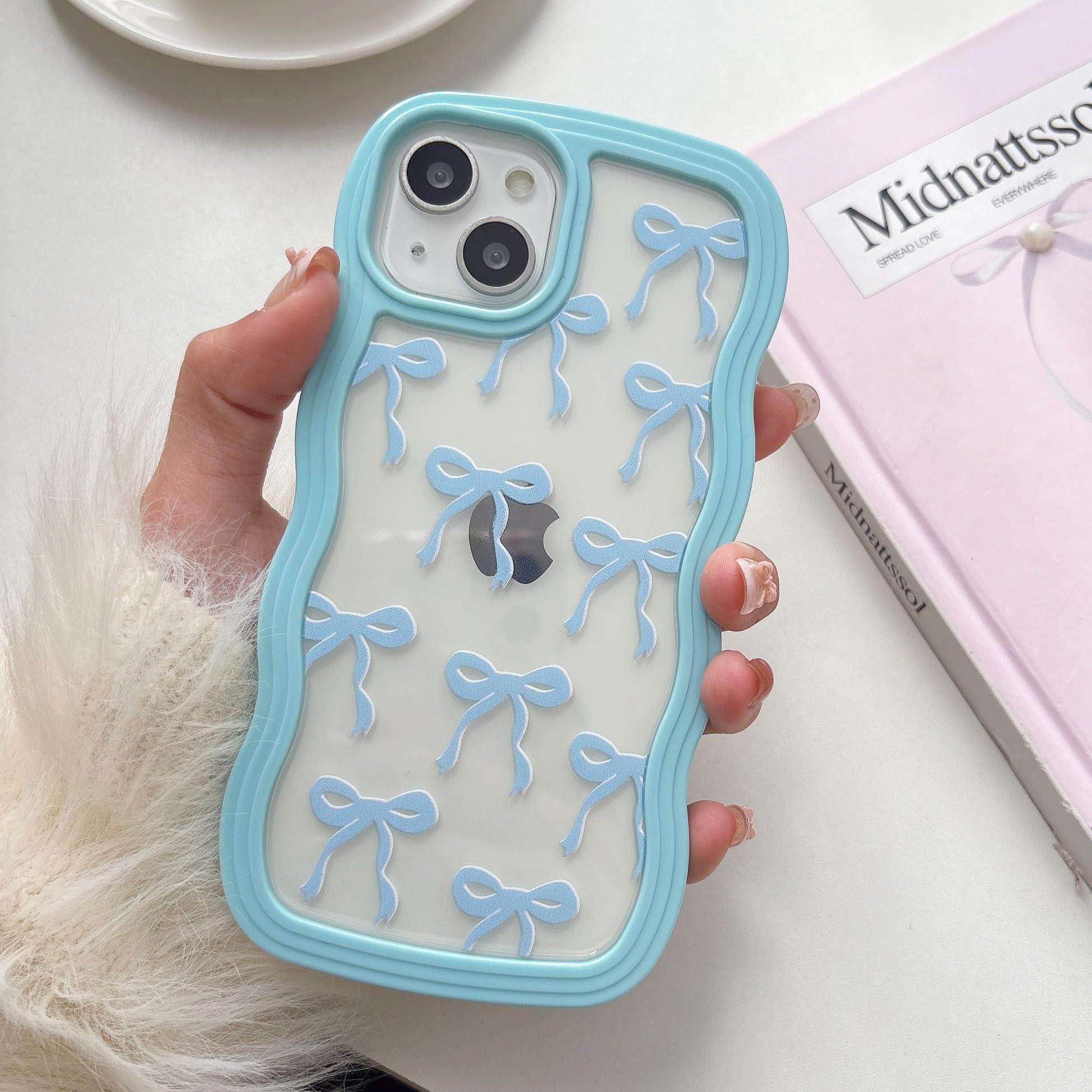 Coque transparente nœud ruban iPhone 15 Plus protège contre chutes vagues - 7
