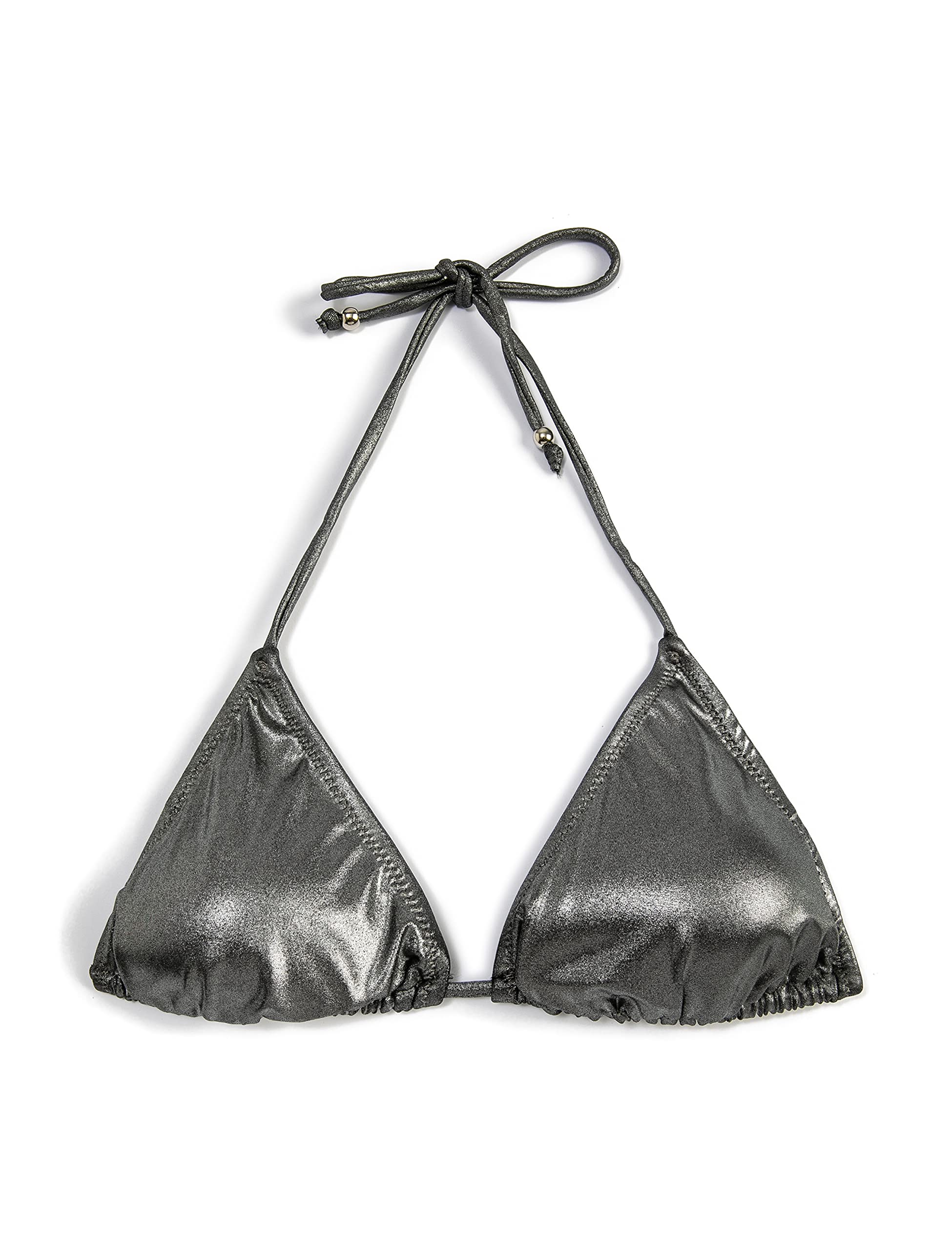 Koton Top Bikini A Triangolo Con Legature – Lurex Argento, Costume Da Bagno Donna, Taglia 46, Lavabile In Lavatrice