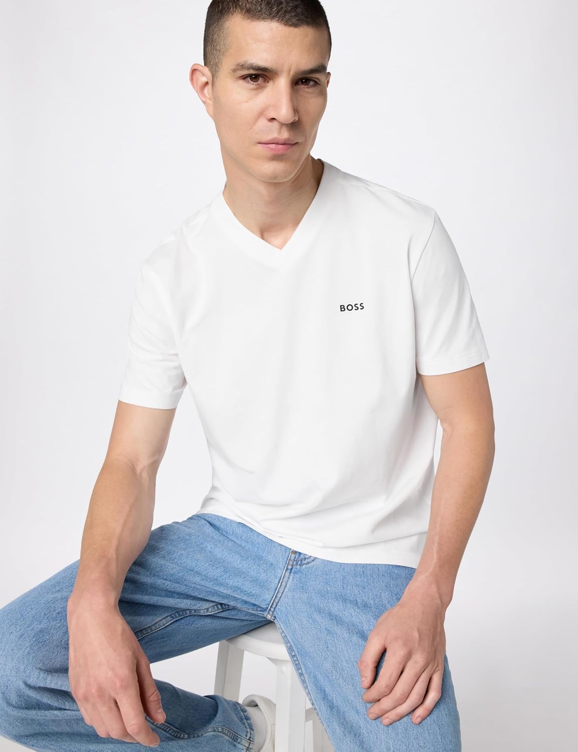 BOSS Mens Small Logo Cotton Vneck Short Sleeve Tshirt - Image 4