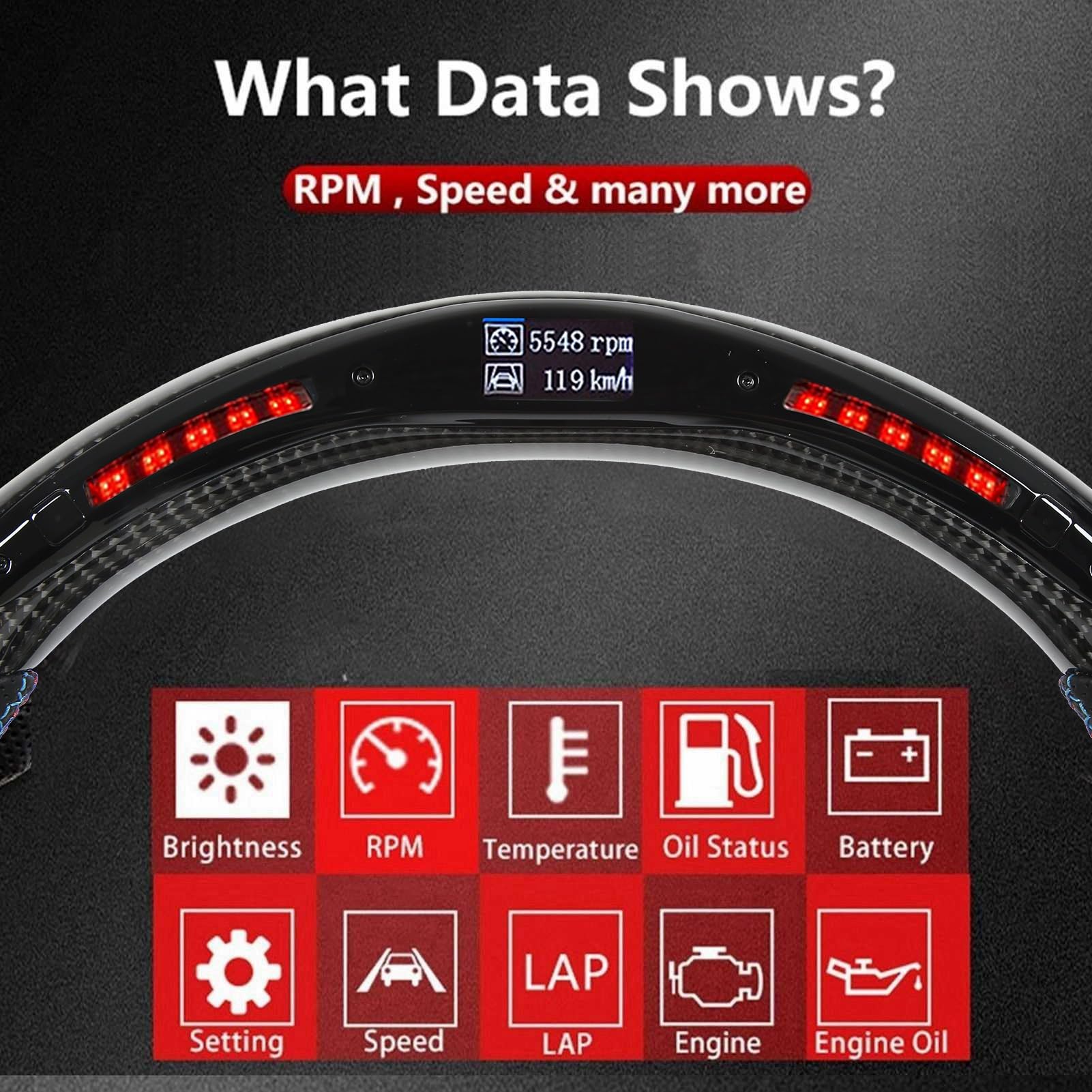 Volante con Display a LED in Fibra di Carbonio, Volante da di Alta qualità per M5 F90 2018-2022, Luci di RGB Regolabili, Design con Impugnatura Comoda