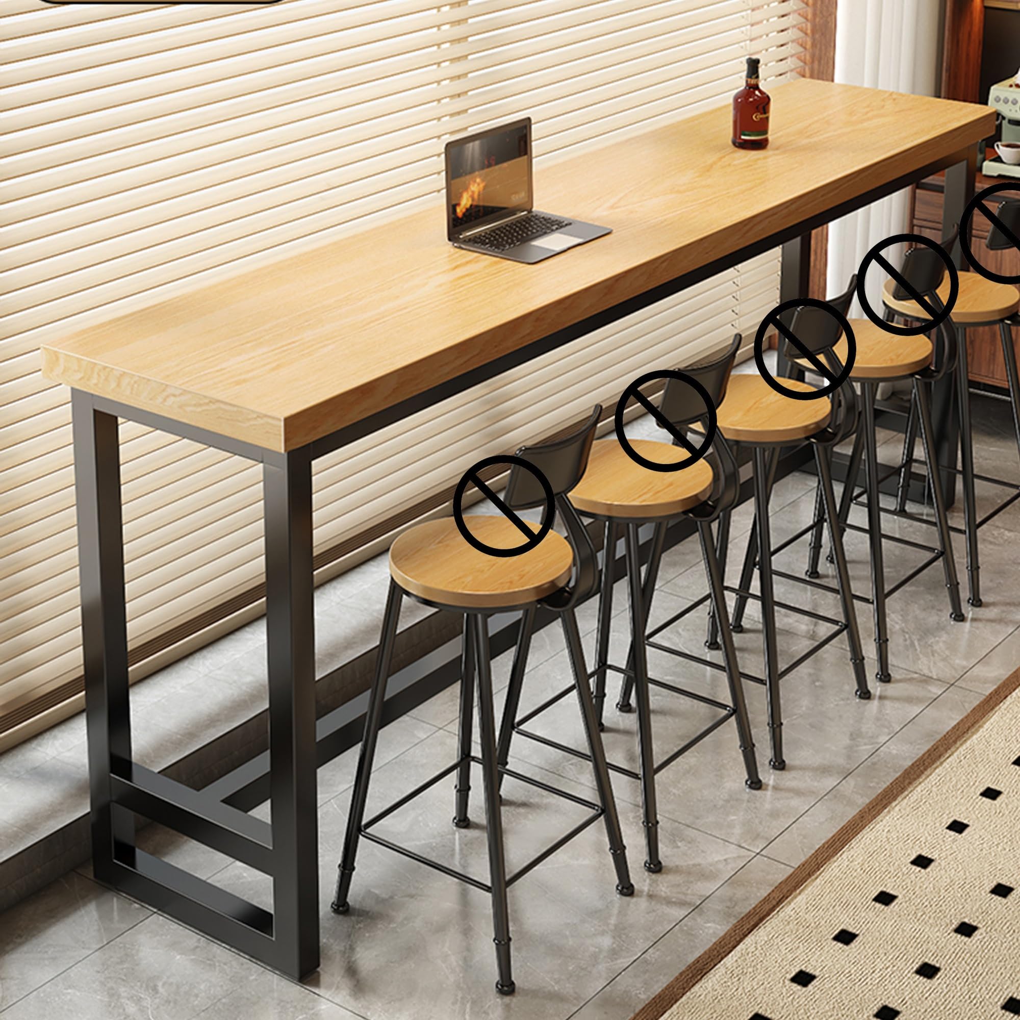 WXZXWXZX Long Narrow Bar High Top Table Counter Height Dining Table with Steel Frame for Pub Kitchen Coffee Shop Dining Room Living Room Small Space(Wood,100x30x105cm)