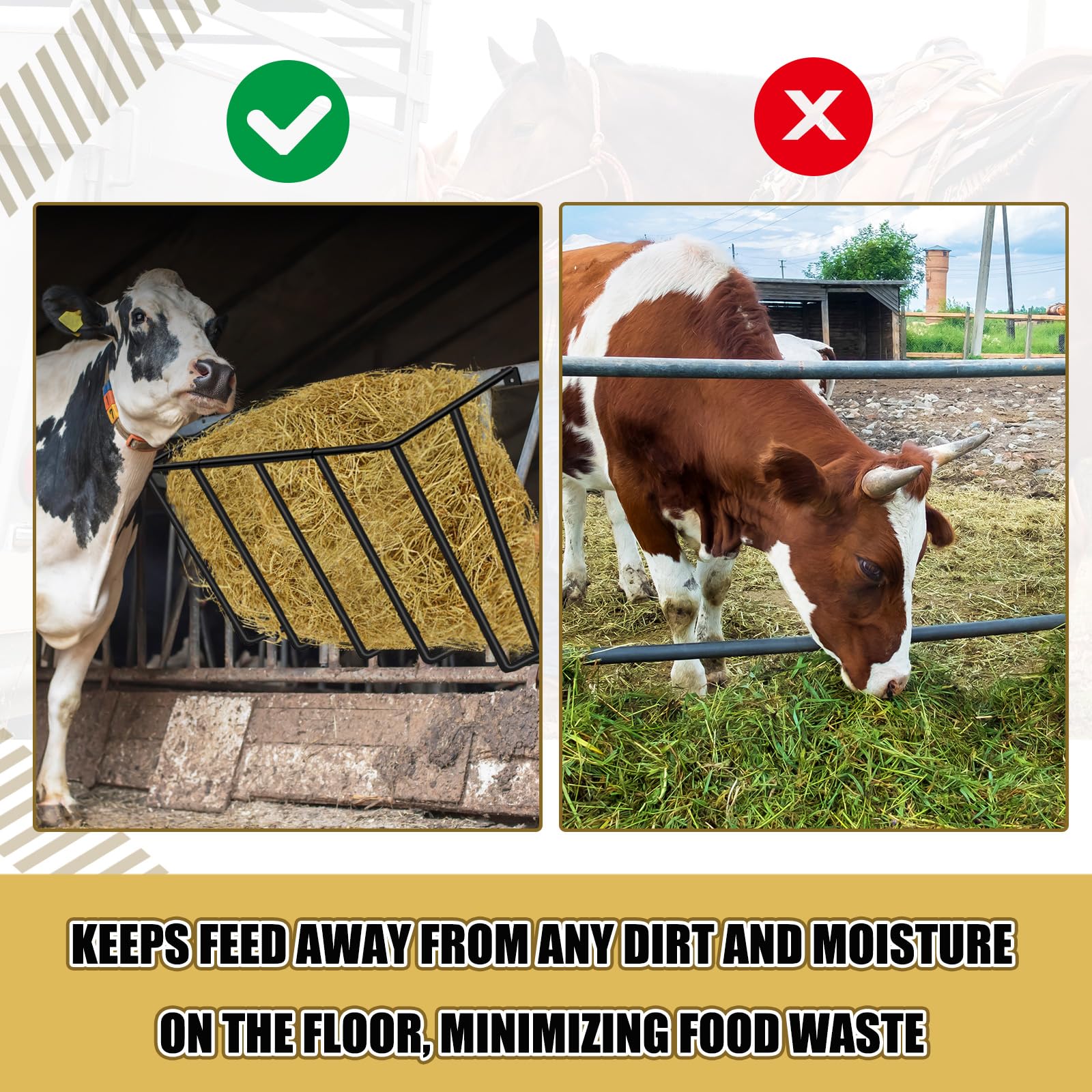 Zonon 3 alimentadores de heno de montaje en pared desmontable para heno de cabra de 23.6 x 22.7 x 11.8 pulgadas, soporte de heno de múltiples lados, suministros de alimentación de caballos resistentes