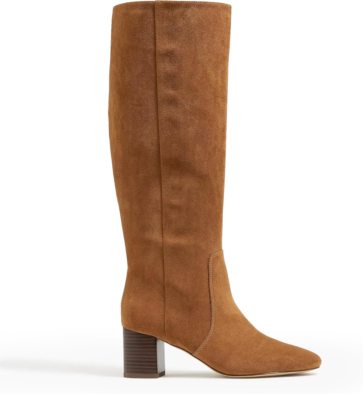 Coutgo Womens Chunky Heel Knee High Boots Suede Round Toe Fall Winter Tall Boots with Side Zipper - Image 5