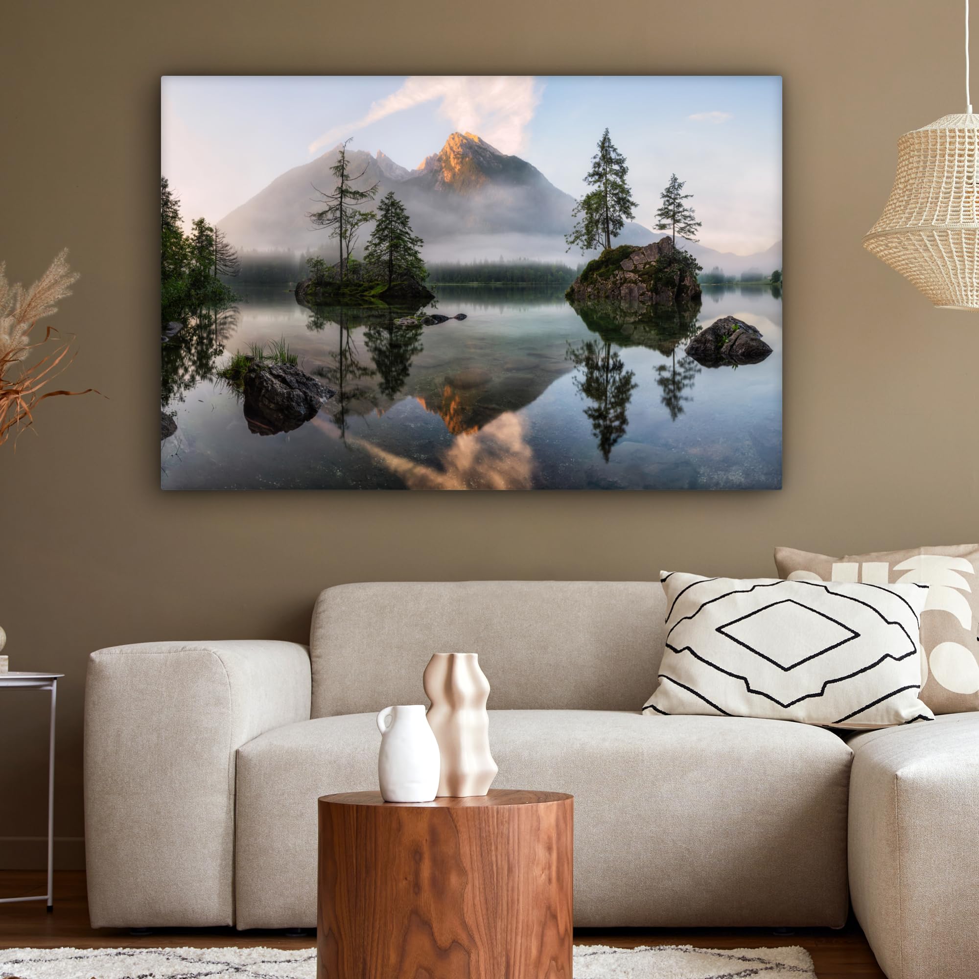 MuchoWow© Bilder Groß Groß 140x90 cm XXL Wohnzimmer Deko Modern Wandbild XXL Kunstdruck auf Leinwand Bild Schlafzimmer über Bett Room Decor Geschenke Wasser - Landschaft - Berge - Bäume