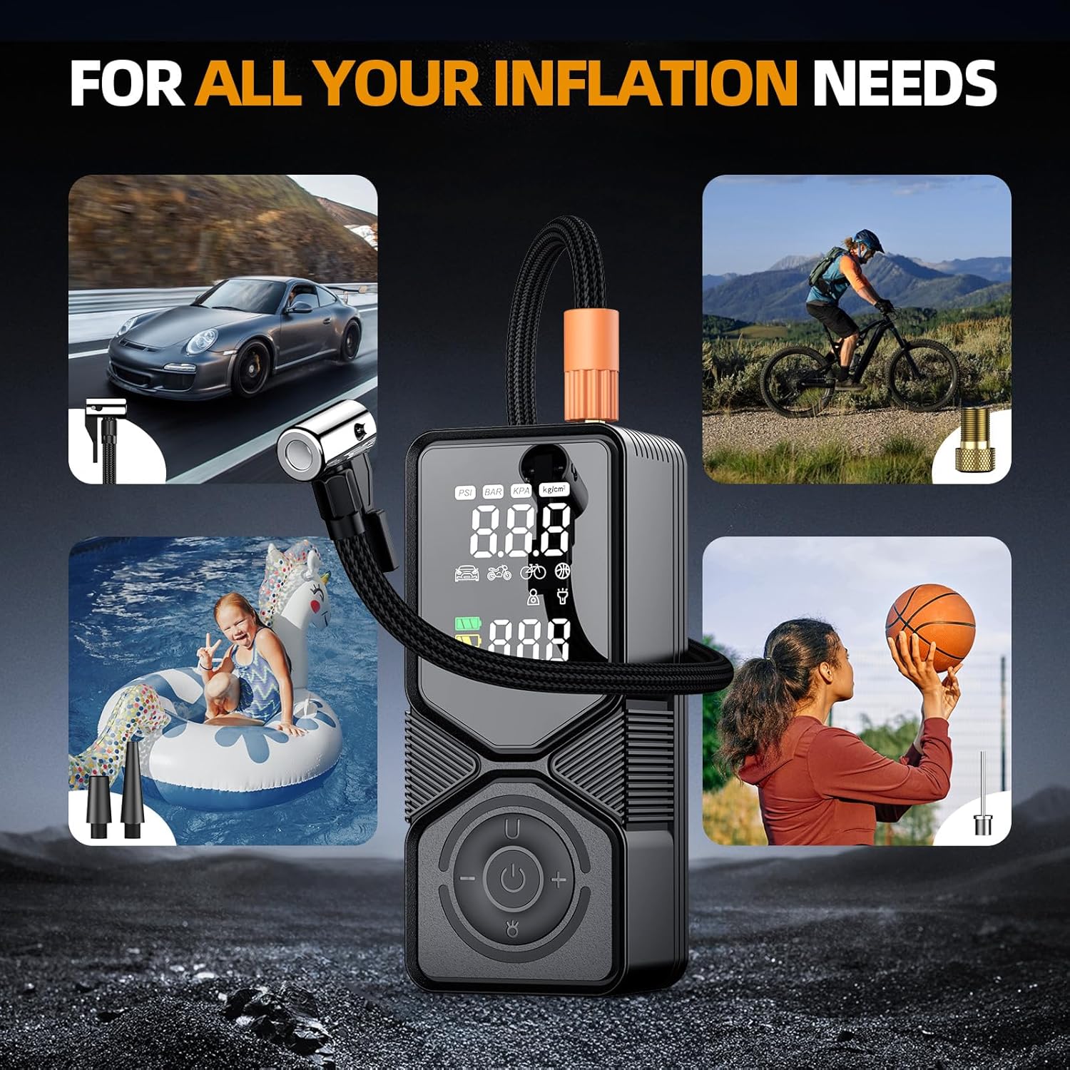 Tire Inflator Portable Air Compressor - 150PSI Cordless Air Pump for Car Tires with Digital Pressure Gauge, Auto Shut Off & LED Emergency Light, 12V DC Power for Car, Bikes, Motorcycles, Balls - Image 6