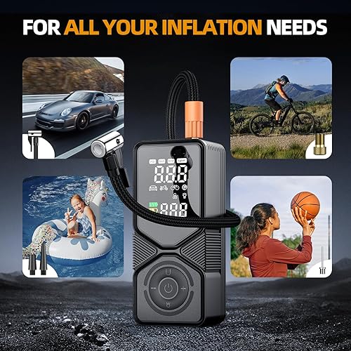 Miniatura 6 de Compresor de aire portátil para inflador de neumáticos, bomba de aire inalámbrica de 150 PSI para neumáticos de automóvil con medidor de presión