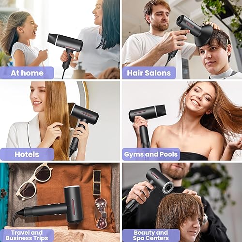 Miniatura 6 de Secador de pelo, 1600 W profesional iónico de alta velocidad para secado rápido con boquilla difusora y boquilla de peinado, ligero, ultra