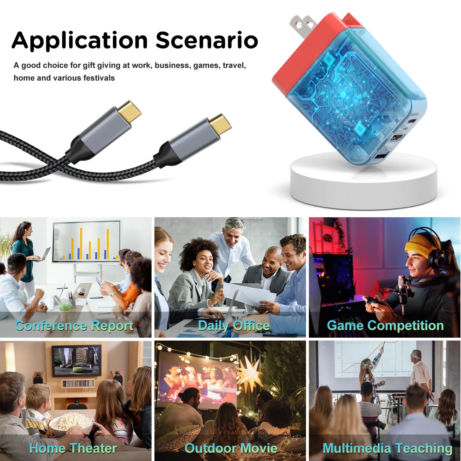 Base de carga USB C de 67 W para Nintendo Switch/OLED, estación de acoplamiento portátil de TV de viaje con puerto de carga 4K HDMI/USB2.0/PD, adaptador de carga rápida con cable USB-C para portátil,