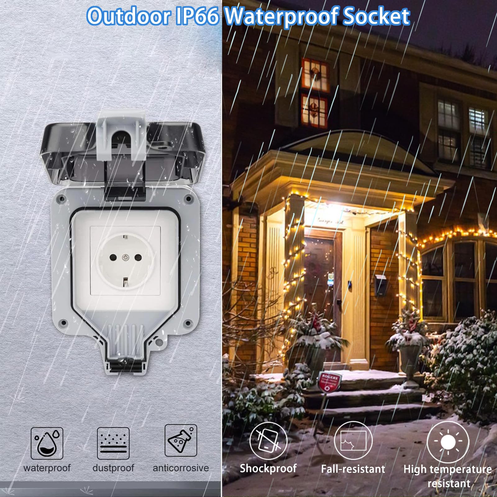 Wasserdichte IP66 Außensteckdose - Feuchtraumsteckdose Mit Staubschutzkappe & Berührungsschutz | Für Garten, Küche, Garage, Balkon