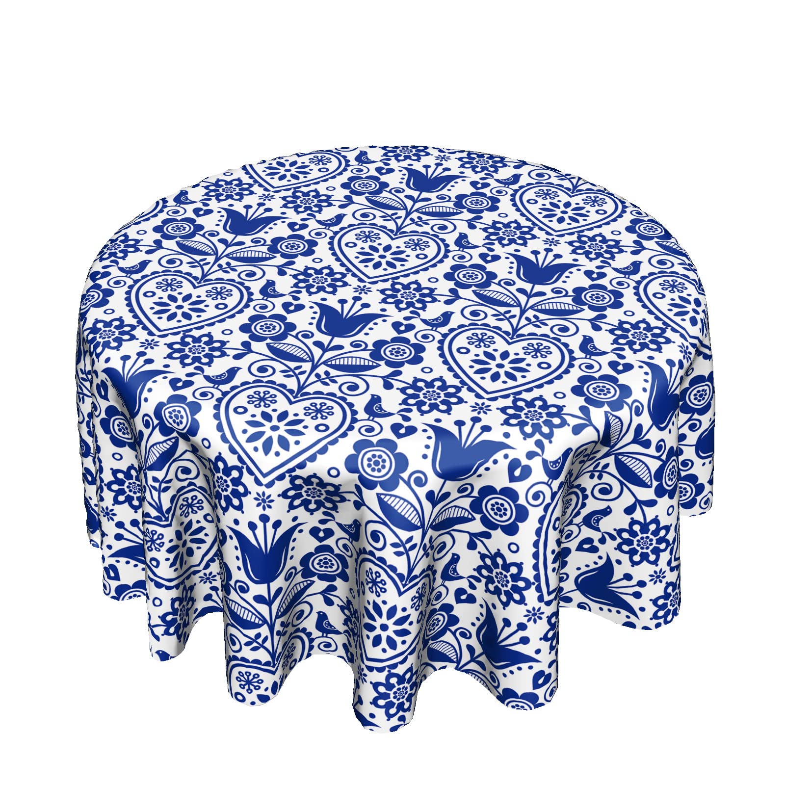 Cafl Nordic Folk Art Round Table Cloth,Abstract Retro Flowers Tablecloths Waterproof Stain-Resistant Oil-Proof Wrinkle 60 Inch Table Cover Dinner