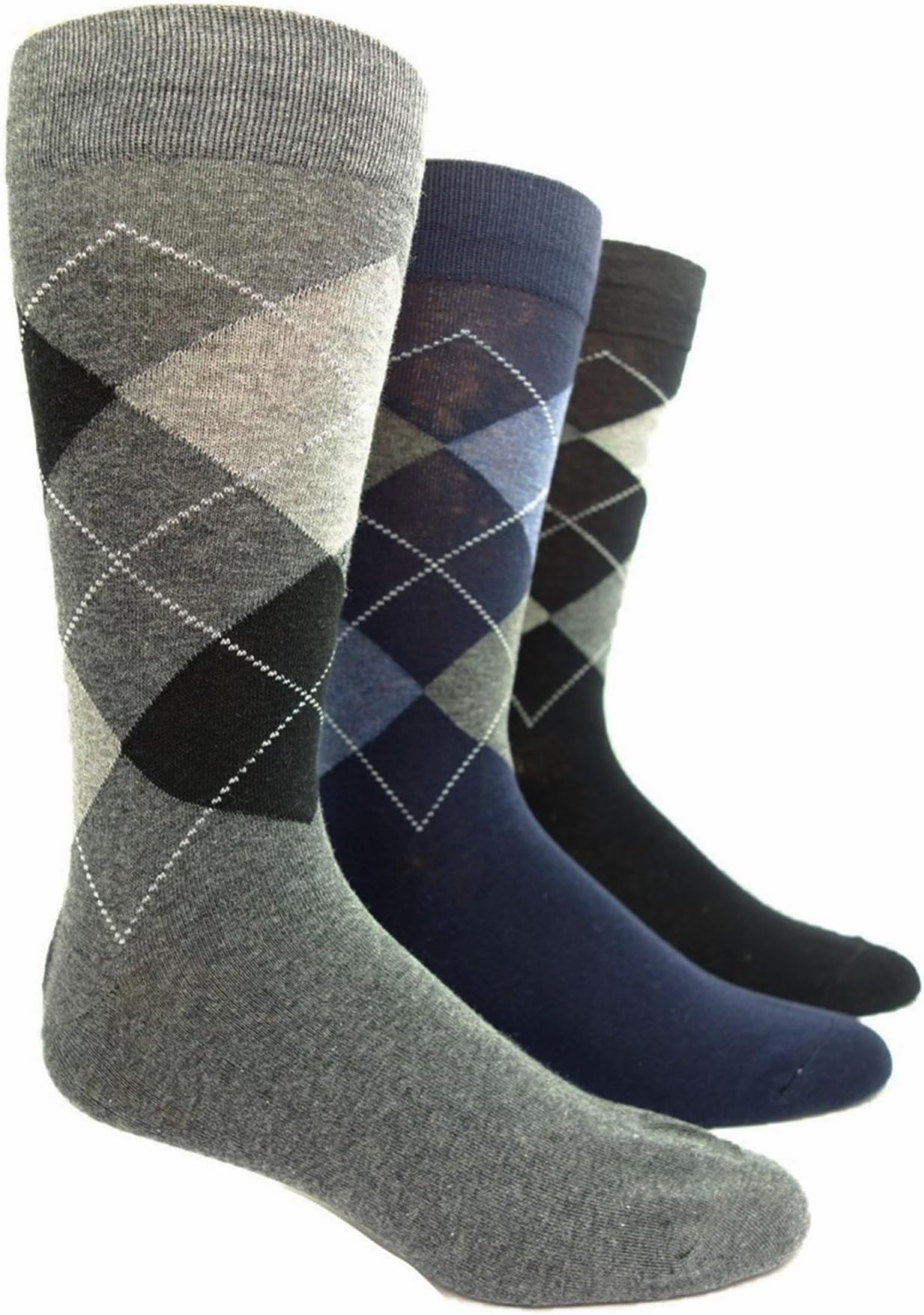 Men's Designer Argyle Cotton Crew Socks (2 Pairs) (Assorted 6PK (2 EACH))
