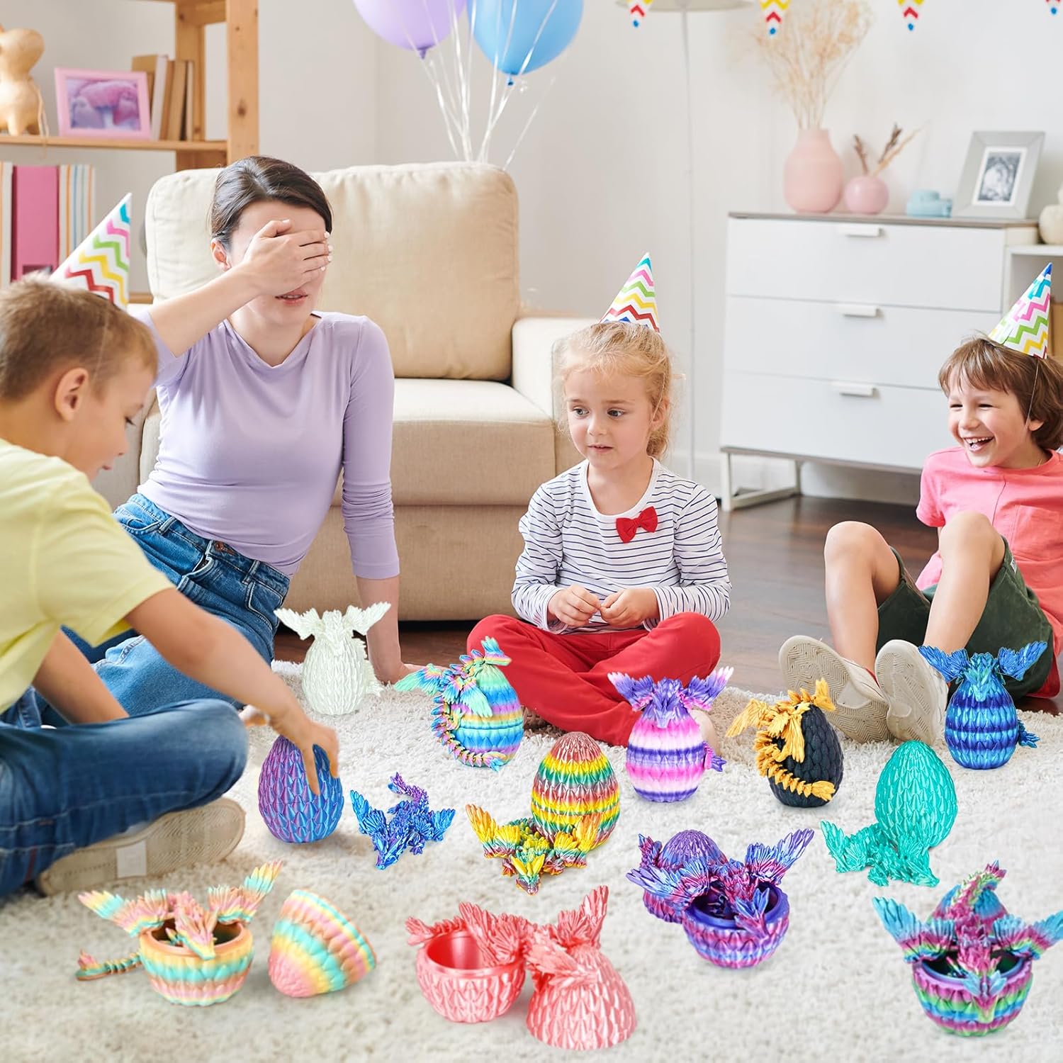 Mydhall 12PCS 3D Printed Dragon Eggs with Baby Dragon Inside Easter Basket Stuffers Christmas Tree Ornaments,Kids Toys & Gifts for Birthday,Home Decor (12pcs-Multicolor)