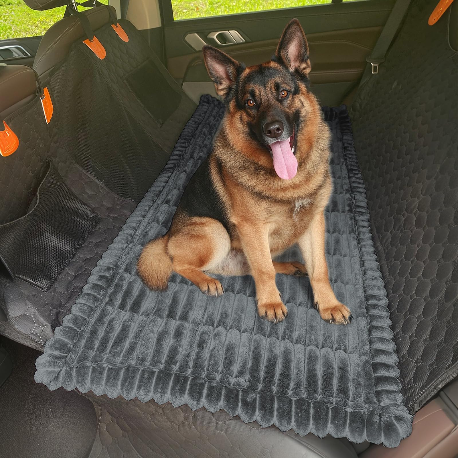 GKXLH Housse de siège arrière pour chien - Tapis de lit doux et antidérapant pour siège arrière de voiture et chien - Épais - En velours côtelé - Gris foncé - 63 x 138 cm
