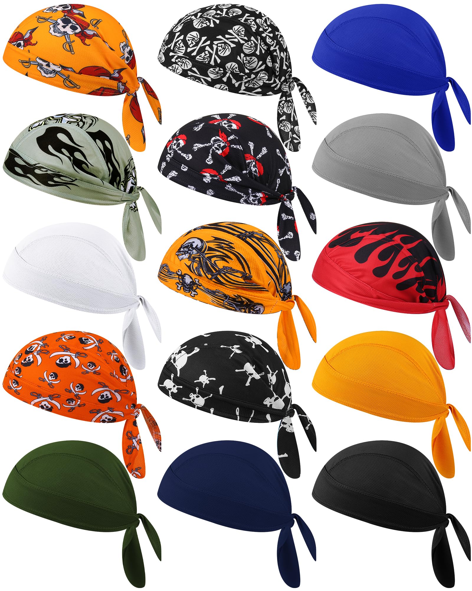 Foaincore 15 Pcs Do Rag Skull Cap Cooling Helmet Liner Sweat Wicking Head Wraps Bandana Beanie for Men Women
