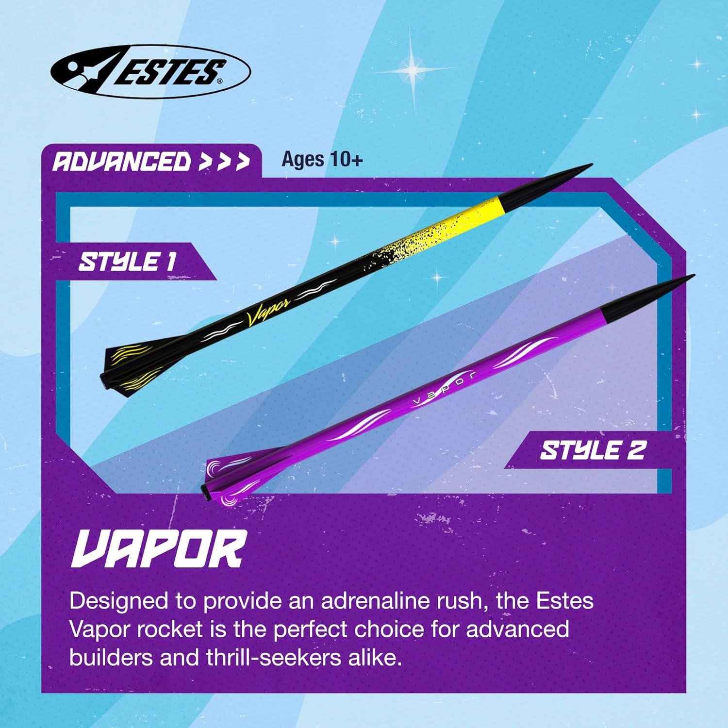 Estes Vapor Flying Model Rocket Kit 7294 | Advanced Build, Black/Yellow & Black/Purple