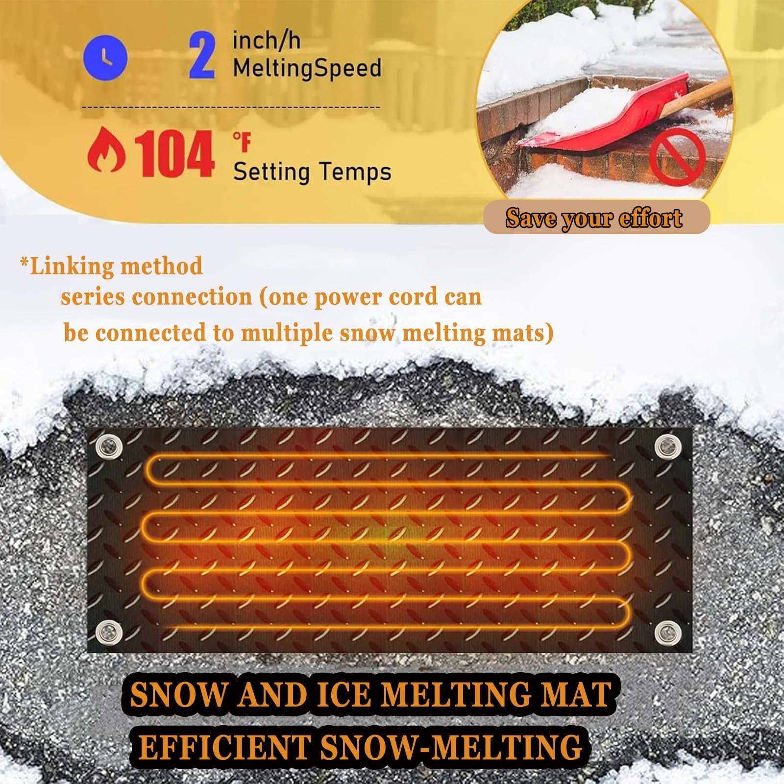 Lot de 5 tapis de fonte de neige d'extérieur – Tapis chauffant en caoutchouc antidérapant pour un déneigement efficace en hiver sur les escaliers et les allées (40 x 200 cm)