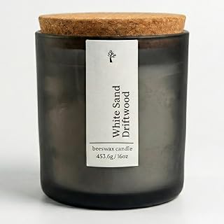 Aspen & Oak Luxury Beeswax Candle 16oz - Long Burning Pure Beeswax Candles, Non Toxic, Natural, Clean, Scented Organic Candles, Glass Jar, Cork Lid - White Sand Driftwood