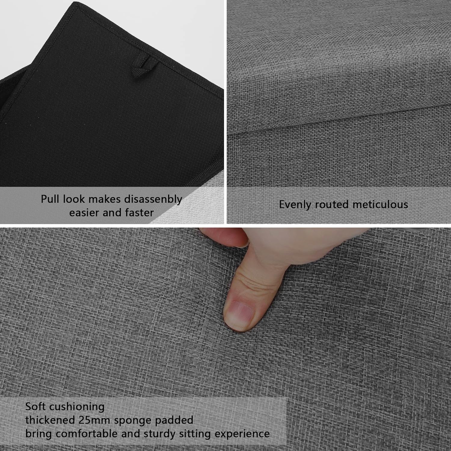 Oceano Pouf Contenitore Pieghevole Poggiapiedi Sgabello in Misto Lino Cassapanca Bauletto Ottomane Porta Giochi Organizzatore Poltrona per Soggiorno Ingresso Camera da letto (Grigio 48x30x30)