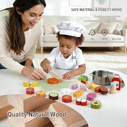 Miniatura 7 de Cocina de juego rosa de madera con juegos de comida de juego de madera