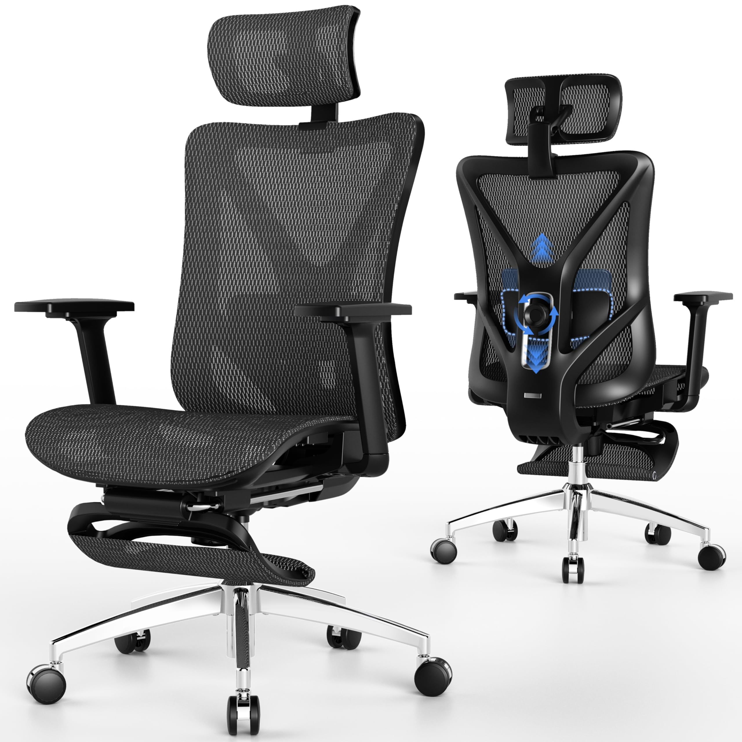 GABRYLLY Ergonomic Office Chair with Adjustable Lumbar Support, 3D Armrests & Headrest, 135° Reclining Chair with Footrest & Large Steel Base,300LBS Swivel Desk Chair(GYMN01)Global Recycled StandardGlobal Recycled StandardGlobal Recycled Standard