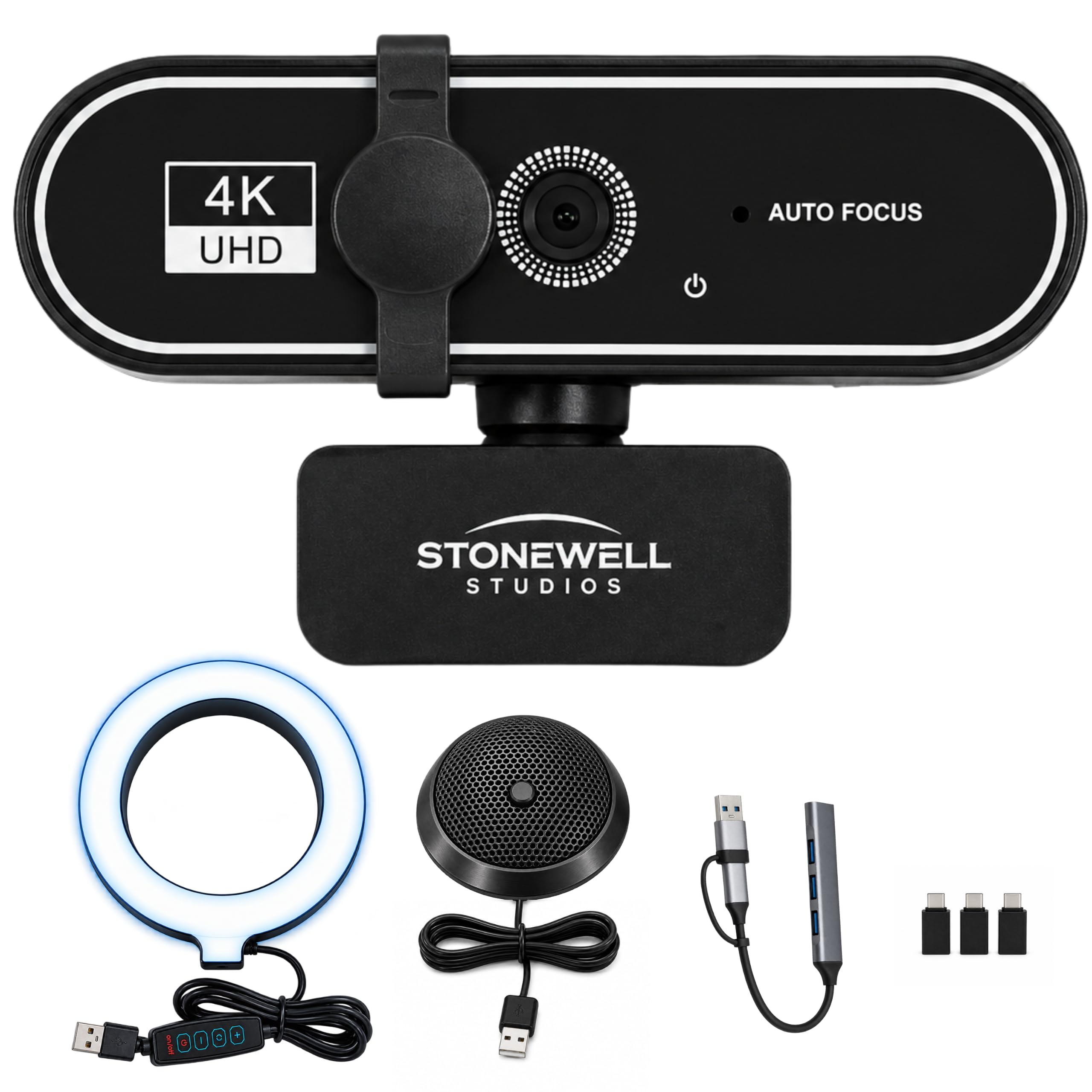 4k Webcam for PC with Ring Light, Laptop Camera with Built-In Microphone