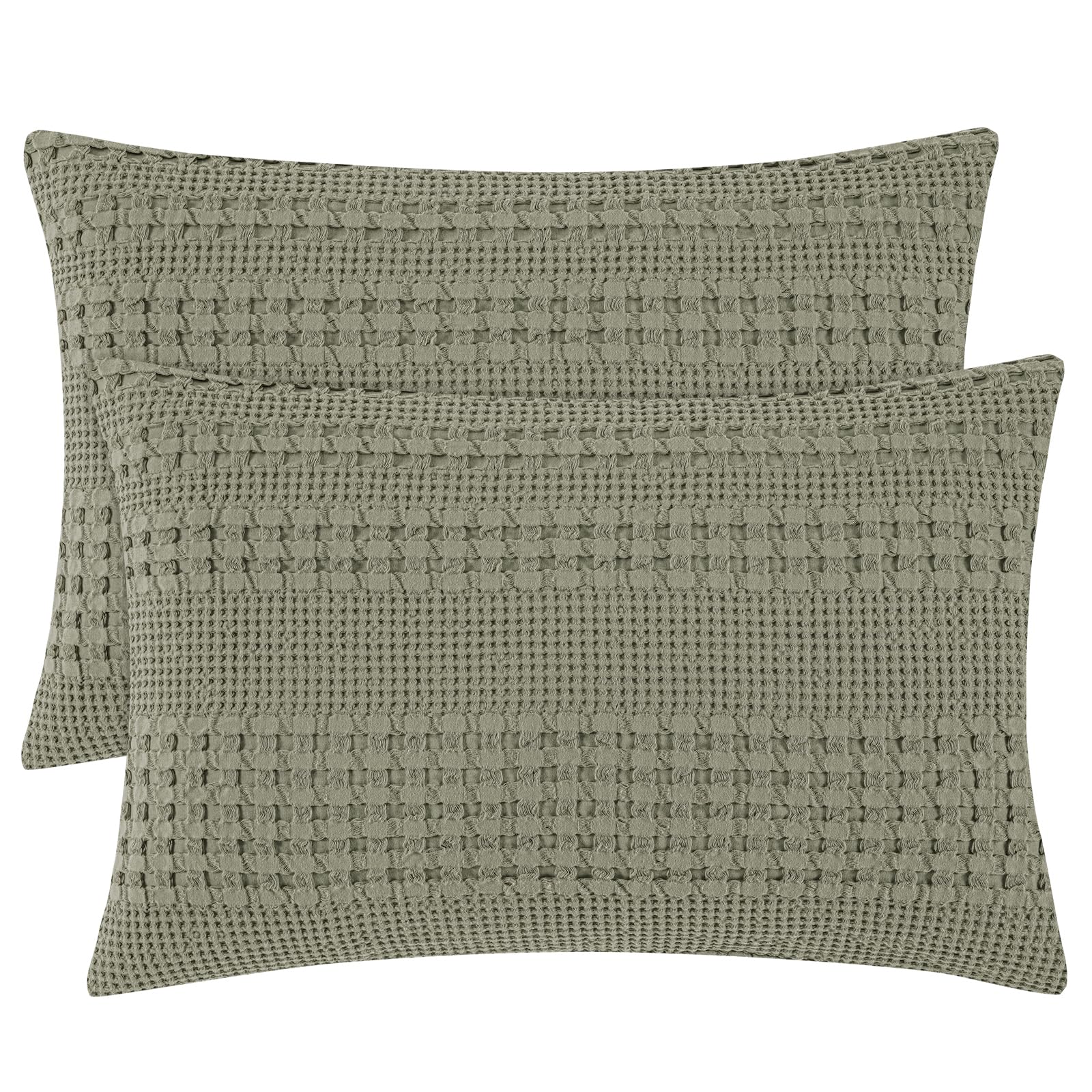 phf 100% cotton waffle pillow shams standard size, 2 pack 20" x 26" soft skin-friendly pillowcases, no filling, aesthetic woven and breathable waffle weave pillow case covers for bed, dusty sage