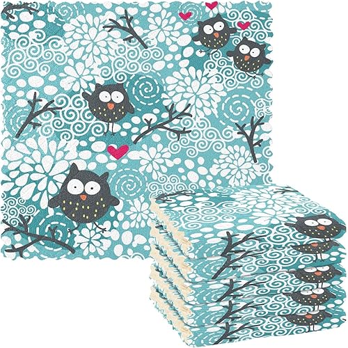 Miniatura 1 de KLL Invierno Navidad Lindos búhos y nieve Plato de ropa para lavar platos, paños de cocina de algodón de secado rápido Toallas de mano de cocina a