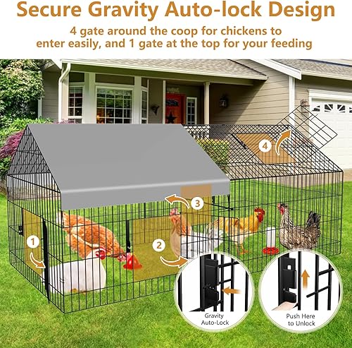 Miniatura 5 de Gallinero de 87 x 40 pulgadas, portátil, de metal, con cubierta impermeable, jaula para pollos para patio, al aire libre, granja, tractor de pollo