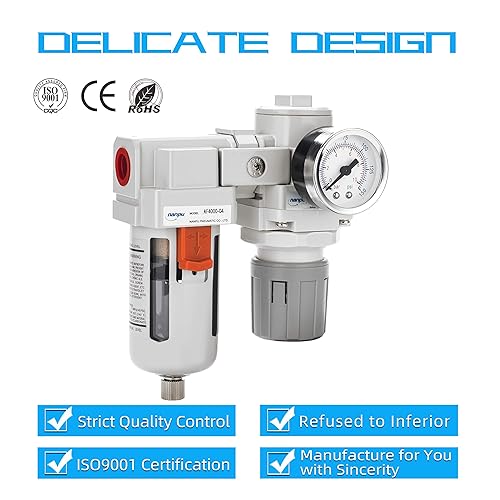 Miniatura 6 de NANPU Regulador de filtro de aire comprimido NPT de 12 pulgada combinado Piggyback, elemento de 5 micrones, cuenco de polietileno, drenaje