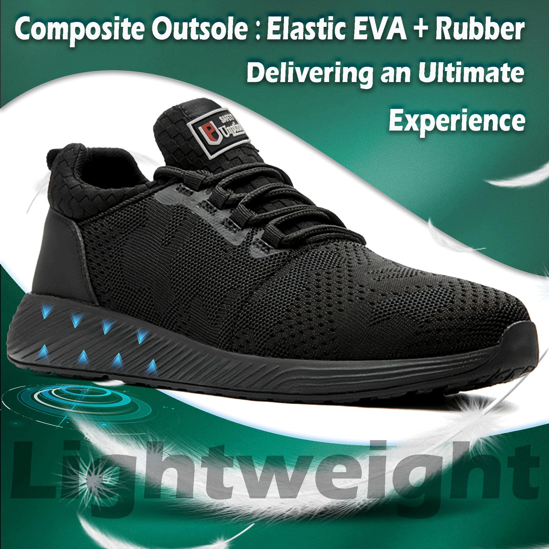 Lekkie Buty Ochronne Unisex, Trampki Męskie i Damskie, Stalowy Nosek, Oddychające Buty Robocze, Czarny 12, 41.5 EU
