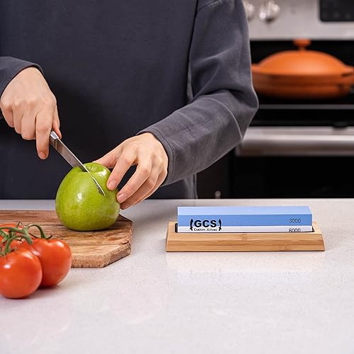 Miniatura 7 de GCS Knives Juego de piedra de afilar de doble grano 400/1000 3000/8000 - Juego de piedra de agua de afilar - Afilador de cuchillos de cocina con