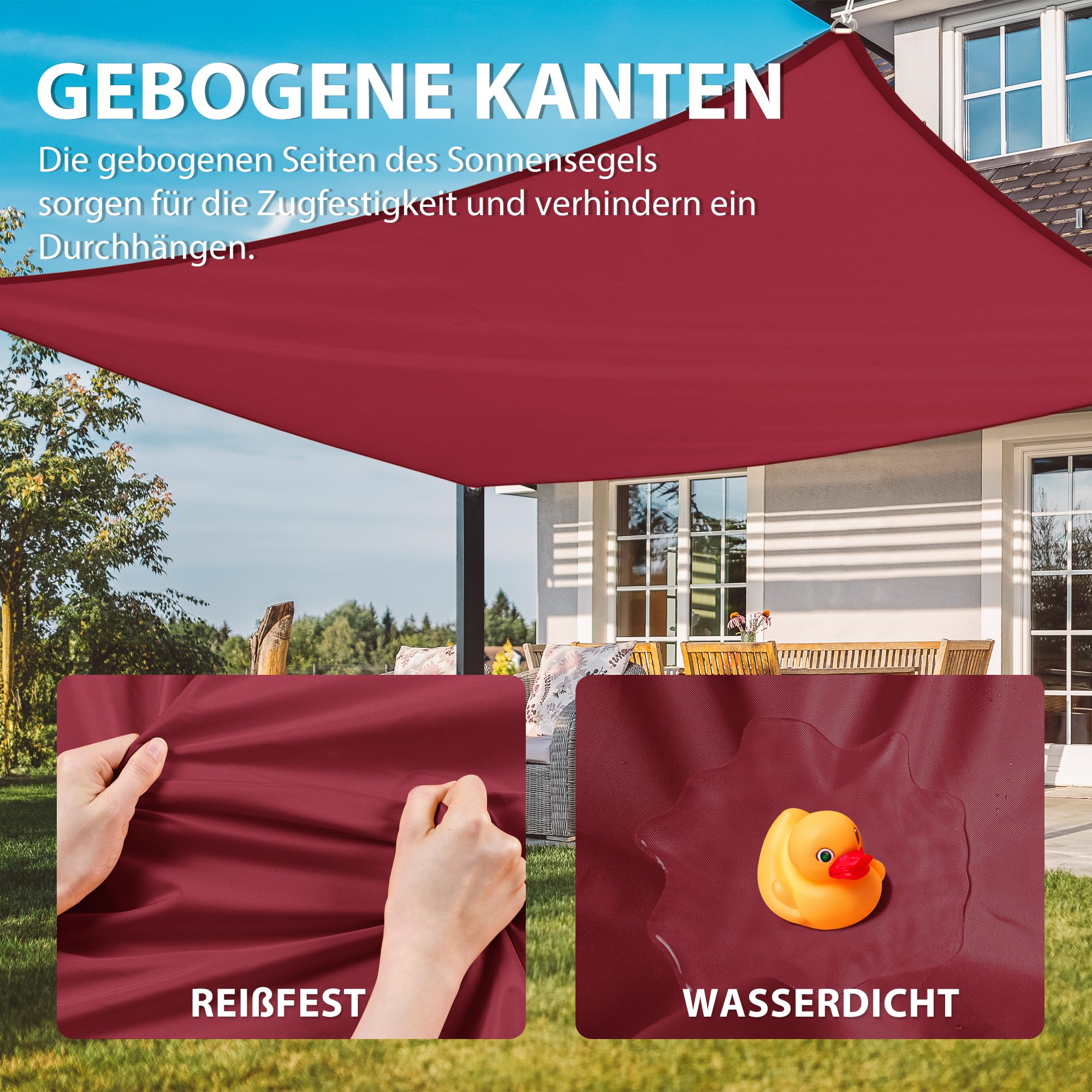 jarolift Sonnensegel Rechteckig, Wasserabweisend, Sonnenschutz Sichtschutz für Terrasse Garten Balkon, Polyestergewebe 300 x 200 cm, Weinrot Sport & Freizeit