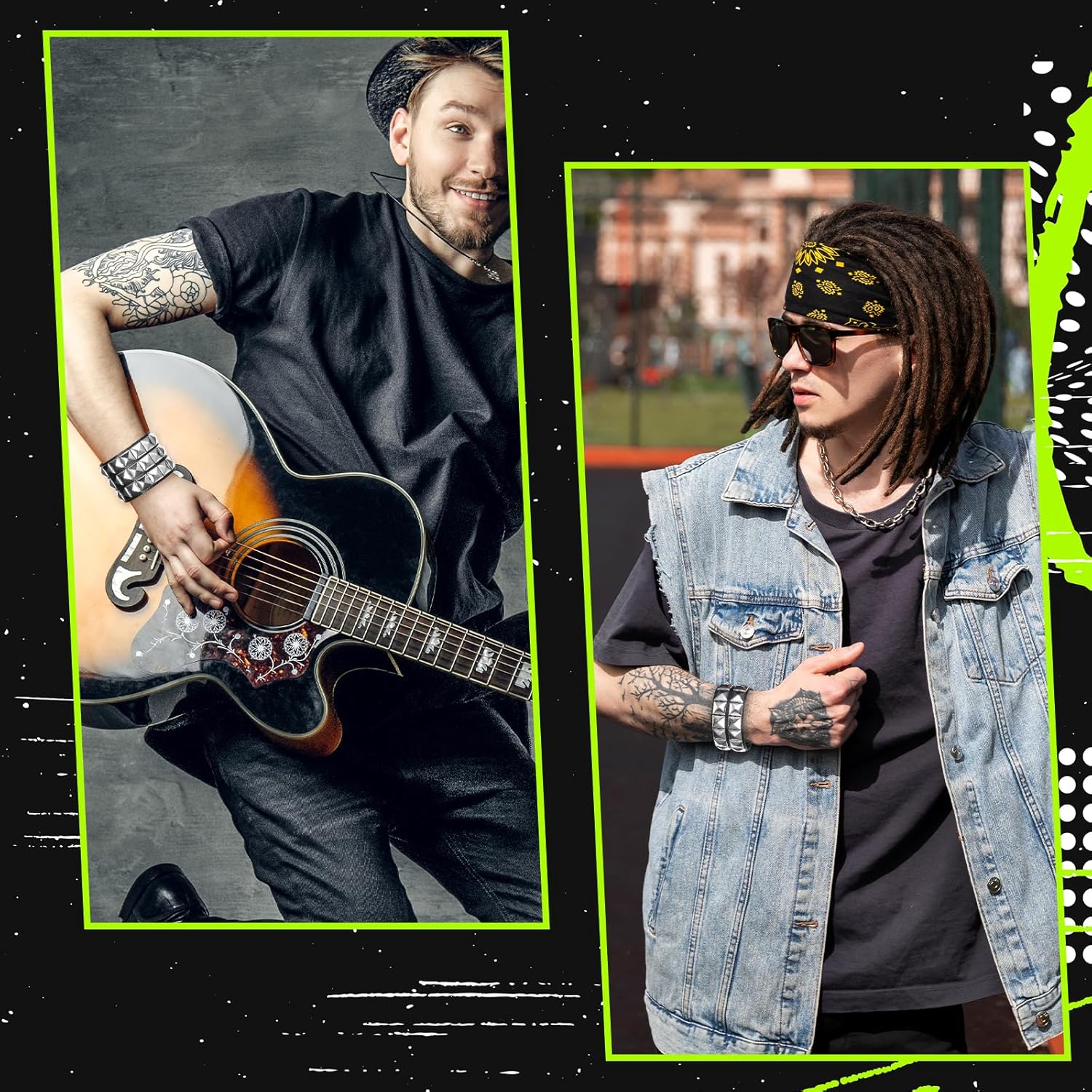 TIESOME 3 Pcs Punk Leather Rock Studded Bracelet, 80s Emo Spiked Bracelets Retro Goth Cuff Bracelets Studded Arm Band Costumes Accessories for Women Men - Image 7