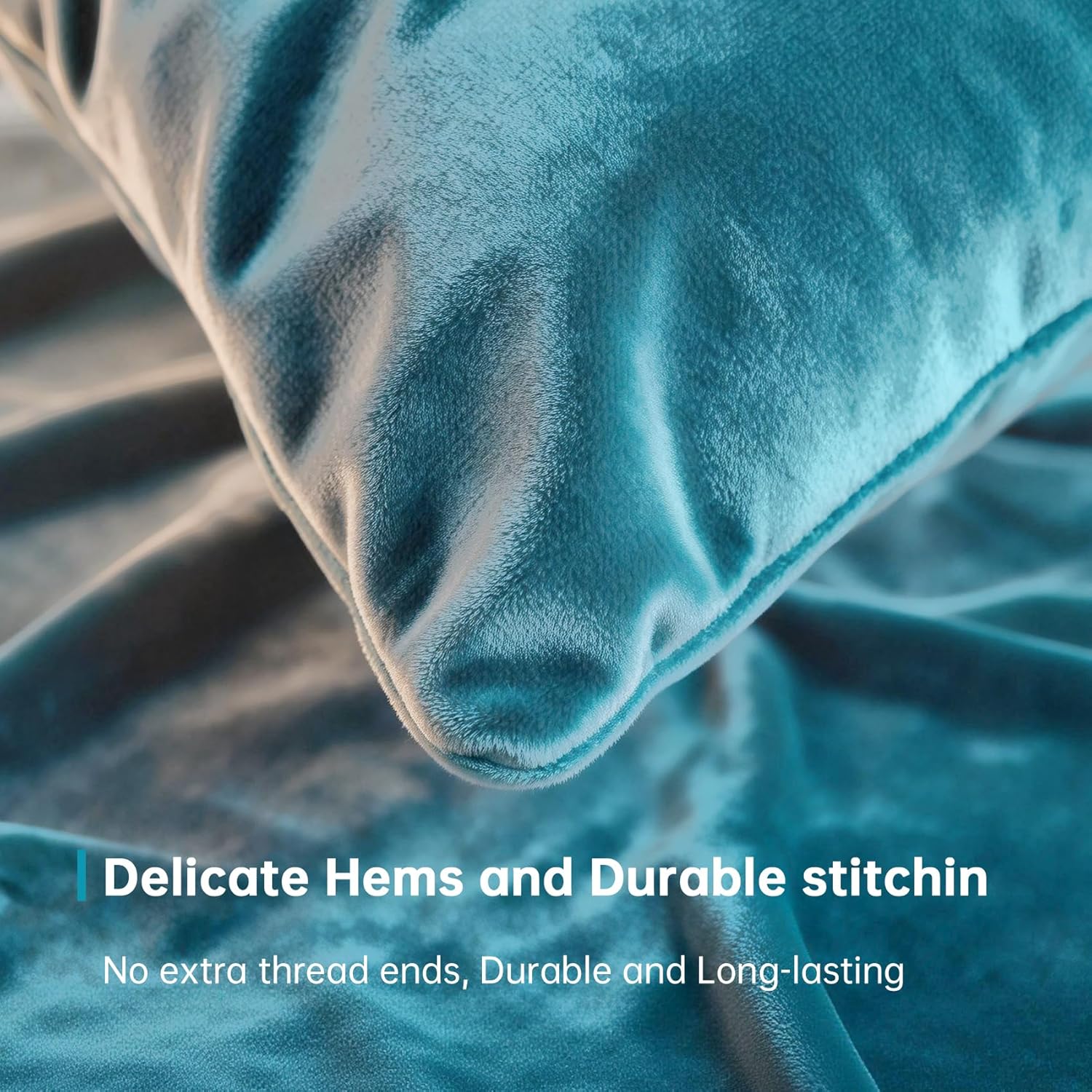 Velvet Comforter Set Twin Size, Blue Fluffy Velvet 3 Piece, Soft Breathable Luxury Winter Warm Bedding Sets, with 1 Cozy Comforter, 2 Pillow Shams (Teal) - Image 7