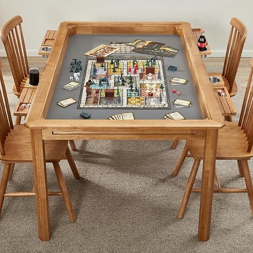 Board Game Table with Removable Table Top, Seats 4 to 6 Players with 57in x 33in Play Area, Includes Play Mat, Detachable Cup Holders and Dice Trays, Minimal Assembly Required