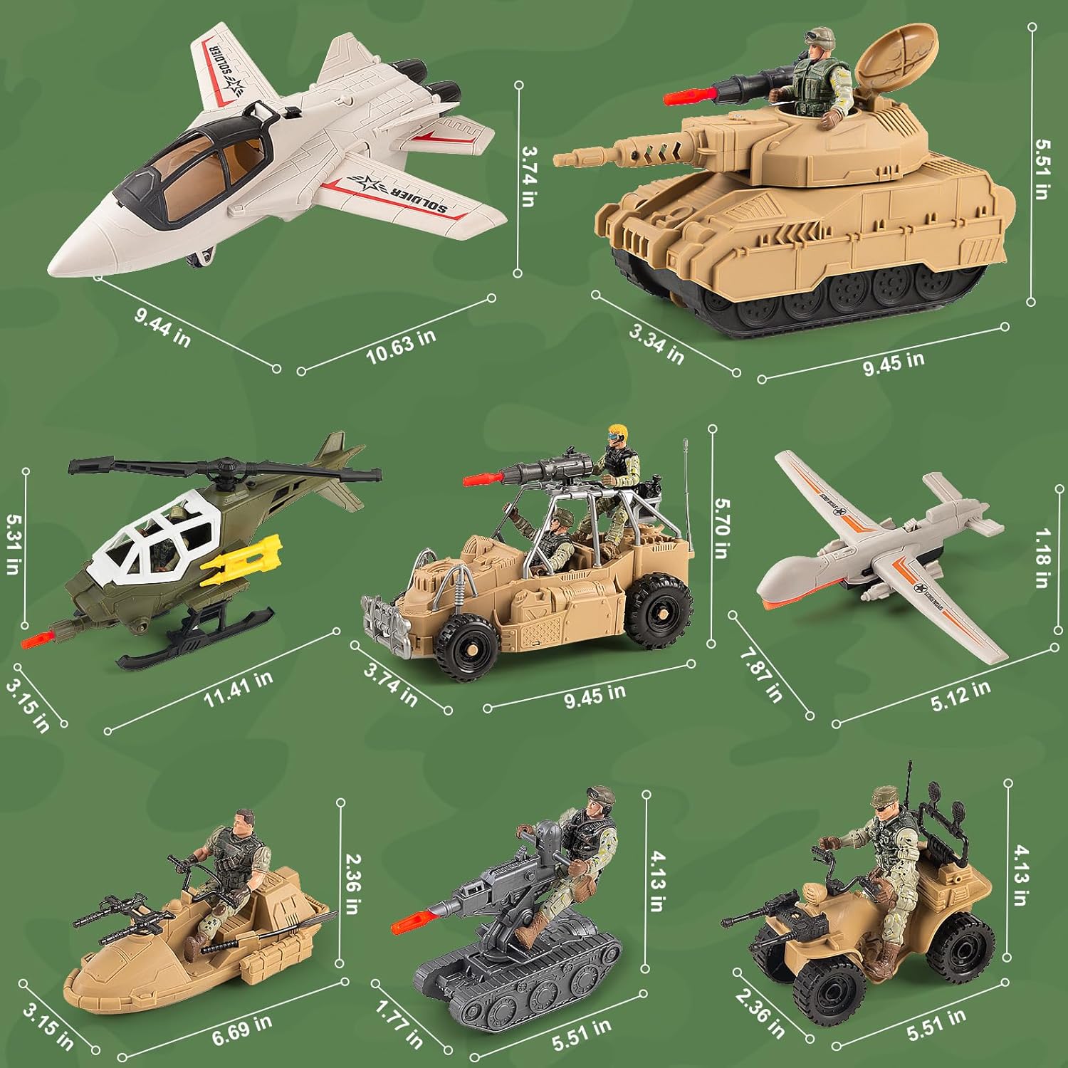 Covsen Army Men Action Figures Playset - 70+ PCS Realistic Army Toys - Military Soldiers Action Figures Playset with Helicopter, Fighter, Drones, Tank, &Accessories- Birthday, for Boys
