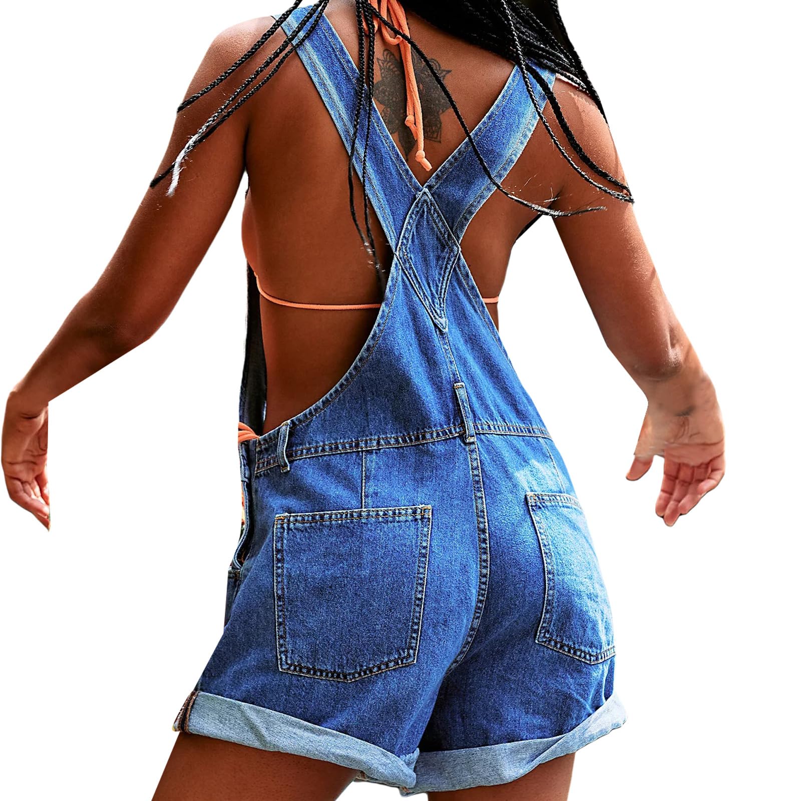 GXNRHG Damen-Denim-Baggy-Trägershorts, Overalls, verstellbare Hosenträger, gerollte Manschette, weites Bein, Kurze Jeans-Latzhose mit Taschen, Y2K-Streetwear