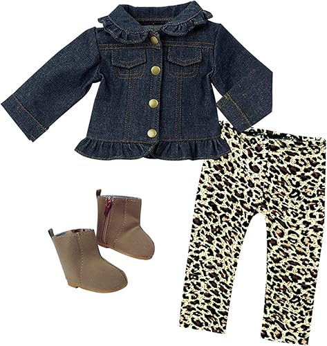 Miniatura 1 de Sophia's Chaqueta de mezclilla con volantes, leggings con estampado de animales y botines de gamuza marrón con cremallera, conjunto de 3 piezas para