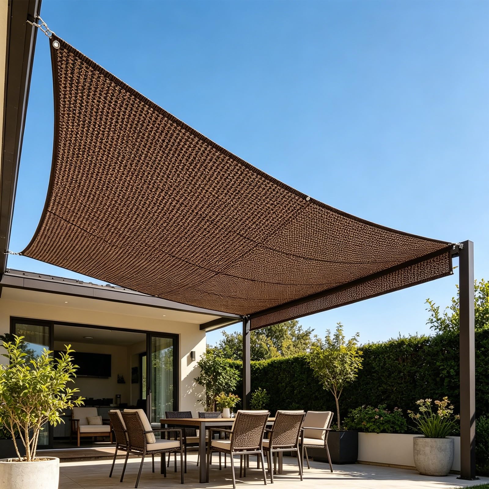 Filet d'ombrage 3.2x3.5m marron en tissu HDPE respirant pour protection solaire de jardin