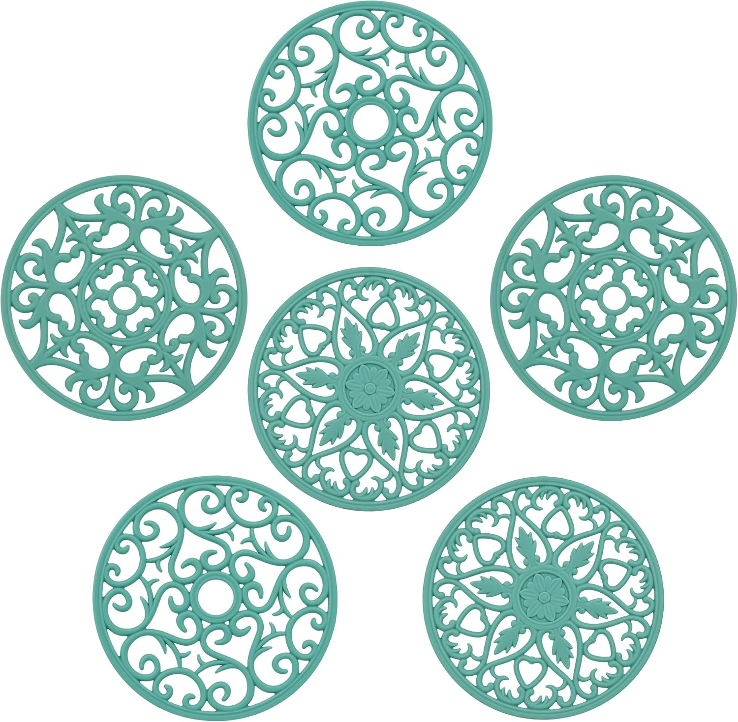 Teal Trivets for Hot Dishes, Silicone Hot Pads for Kitchen, Silicone Trivets for Hot Pots and Pans, Countertop and Tabletop Trivet Mat, Multi Use Round Silicon Pot Holders Set of 3